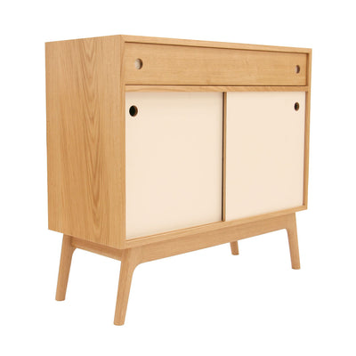 20:20 Oak Media Cabinet + Drawer with Mid Century Styling