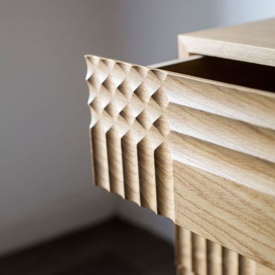 Solid oak sideboard with fluted front and shelves