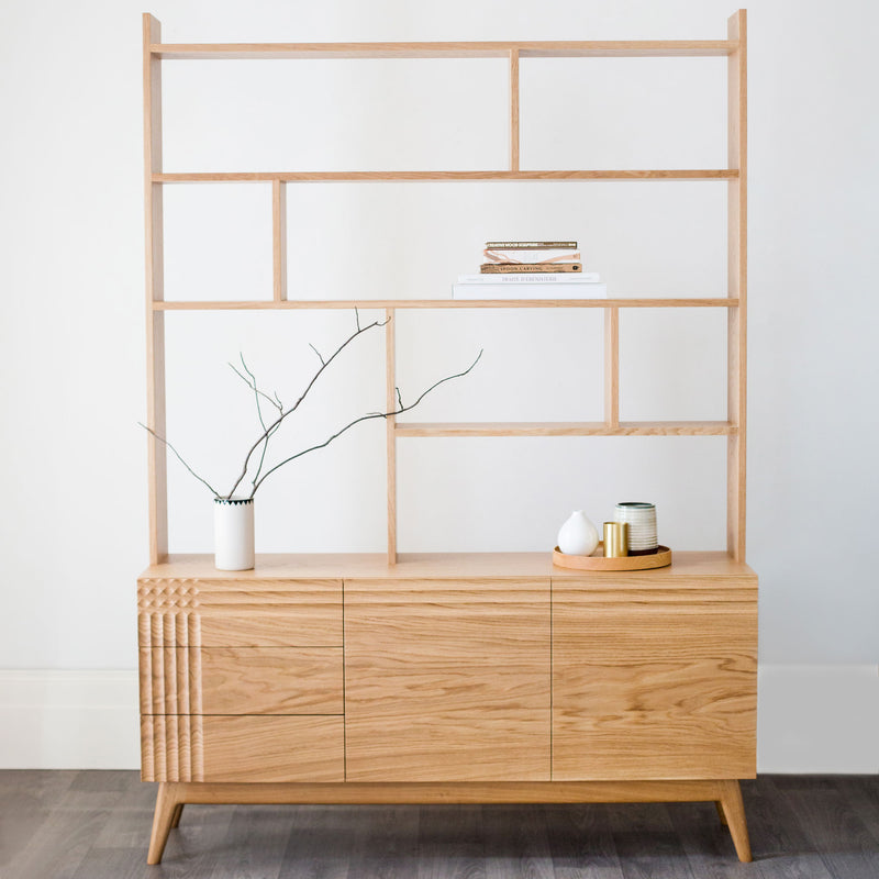 Solid oak sideboard with fluted front and shelves - Nick James Design