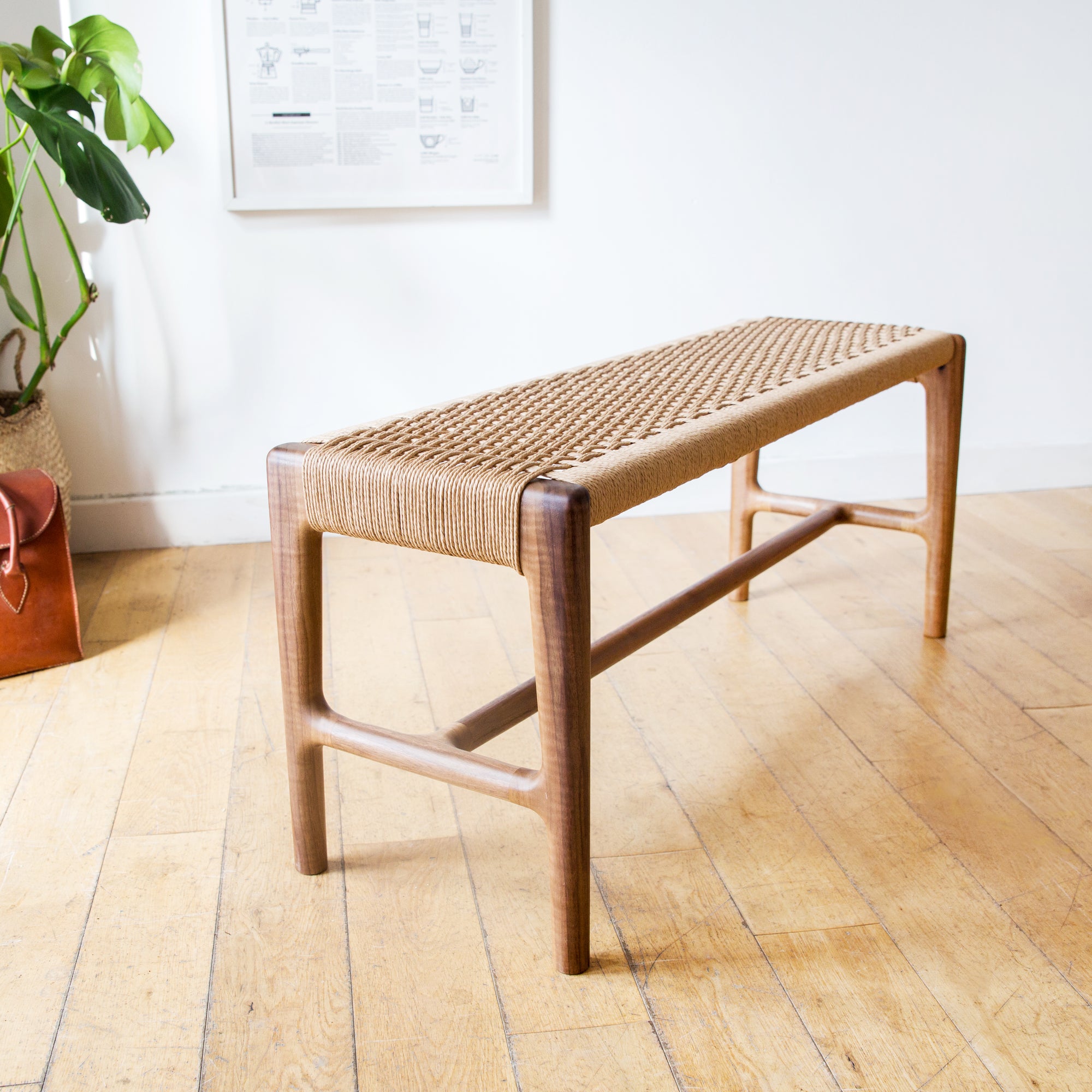 Danish Cord mid century bench in oak or walnut