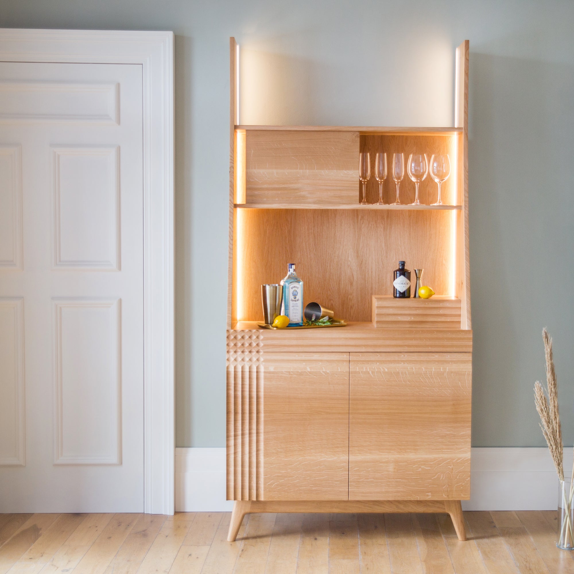 Midcentury Oak Drinks Cabinet