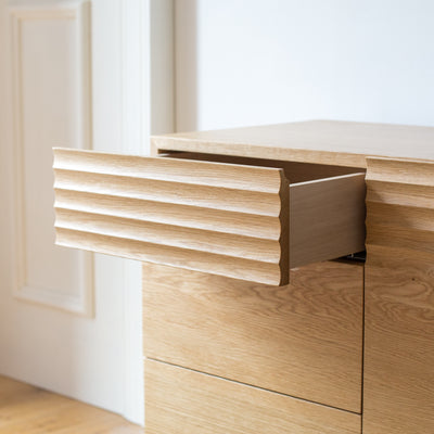 Solid Oak Contemporary Side Cabinet With Exquisite Fluted Detailing