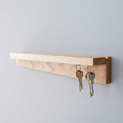 Magnetic key shelf in walnut or oak