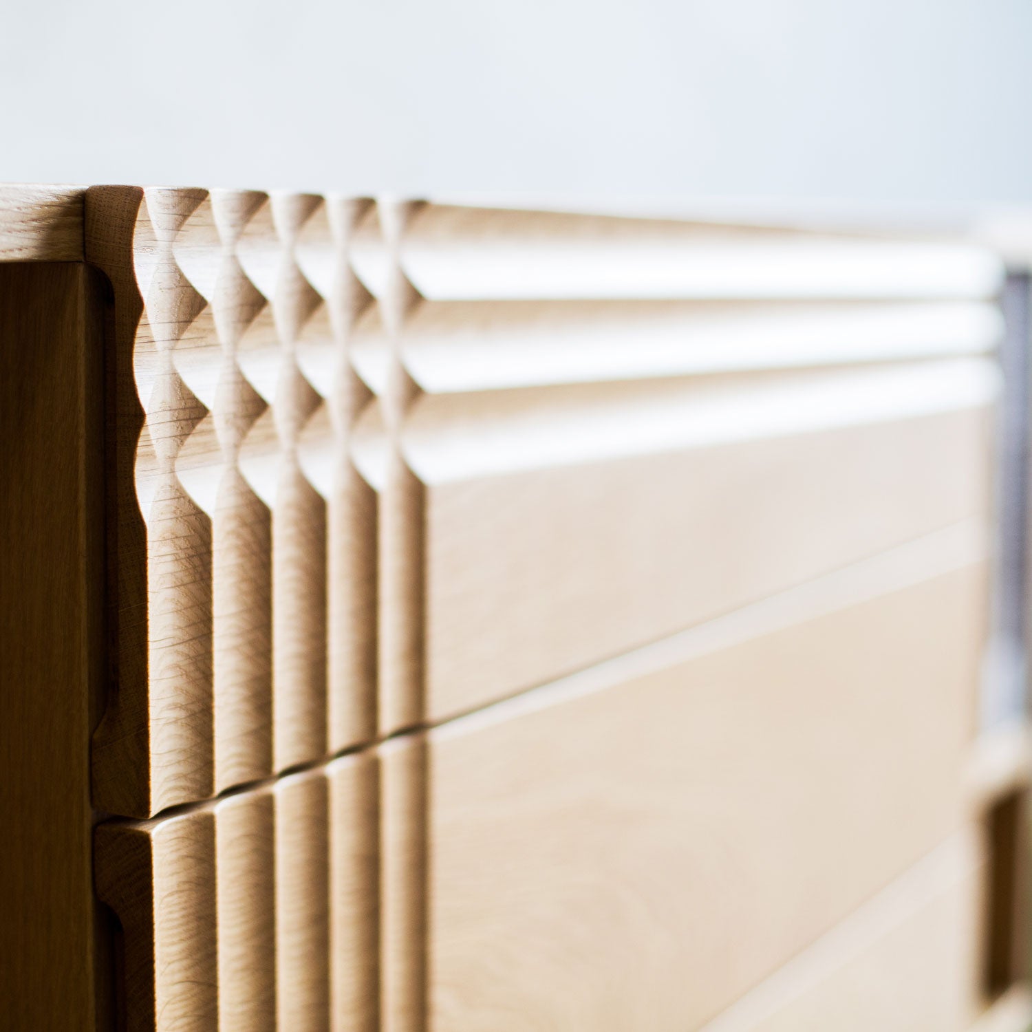 Solid oak drawers with fluted fronts