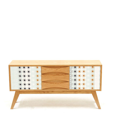 European Oak Retro Sideboard With Formica Patterning