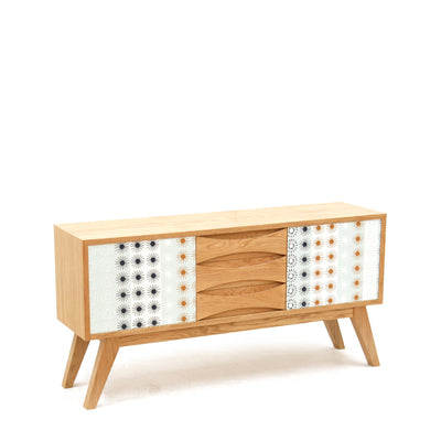 European Oak Retro Sideboard With Formica Patterning